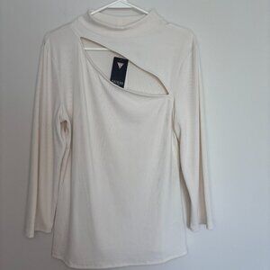 GUESS Lola Cutout Mock Turtleneck 3/4 Sleeve Cream White NWT XL $49 Retail